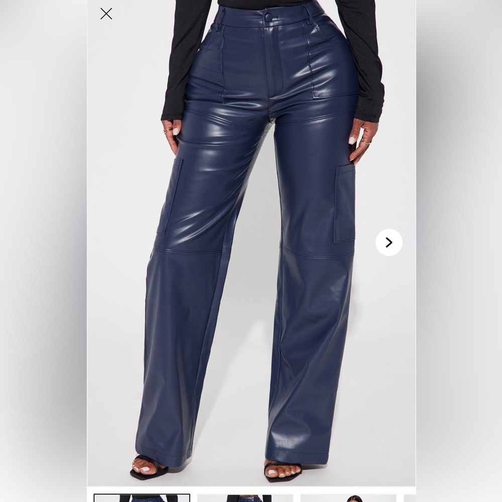 Fashion Nova Dark Blue Faux Leather Cargo Pants